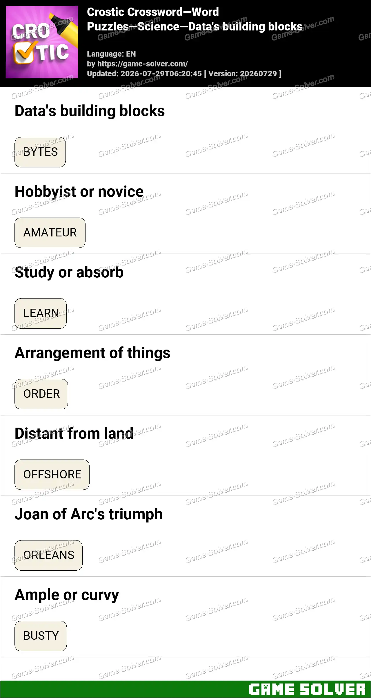 Crostic Crossword-Word Puzzles-Science-Data’s building blocks